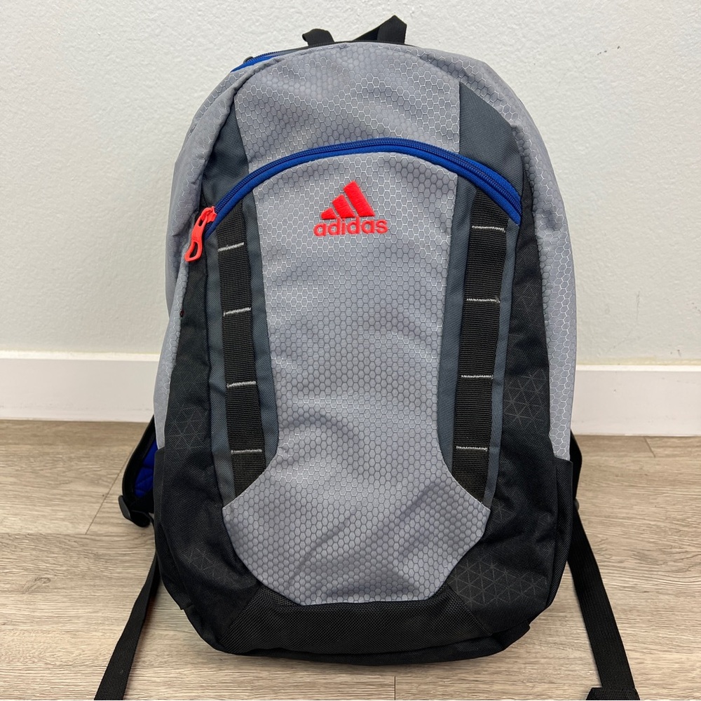 Adidas Logo Gray Black Backpack Laptop Tablet Pocket School Work Travel